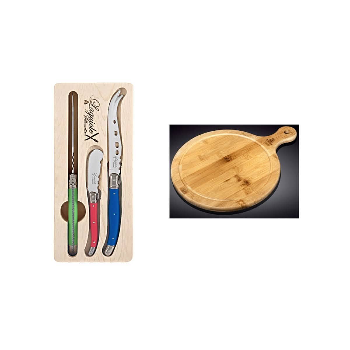 Laguiole Silhouette 3-Piece Cheese Knife Set with Bamboo Serving Board