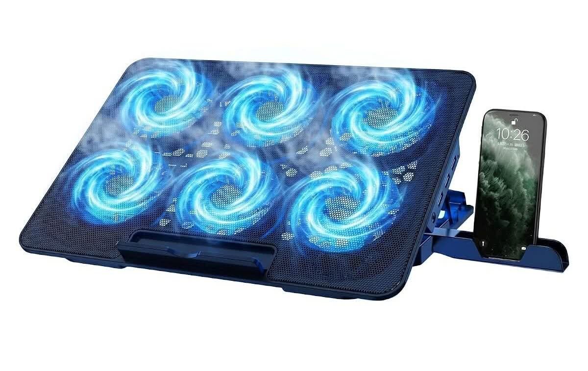 6-Fan Laptop Cooling Pad with Phone Holder