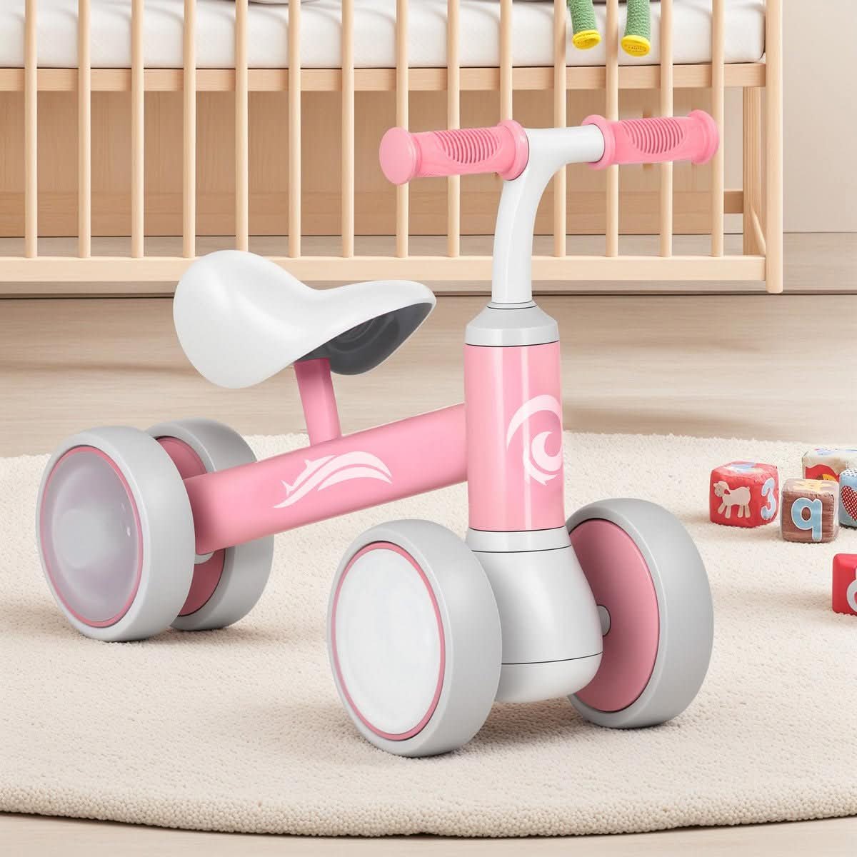 Toddler balance bike with light up wheels pink