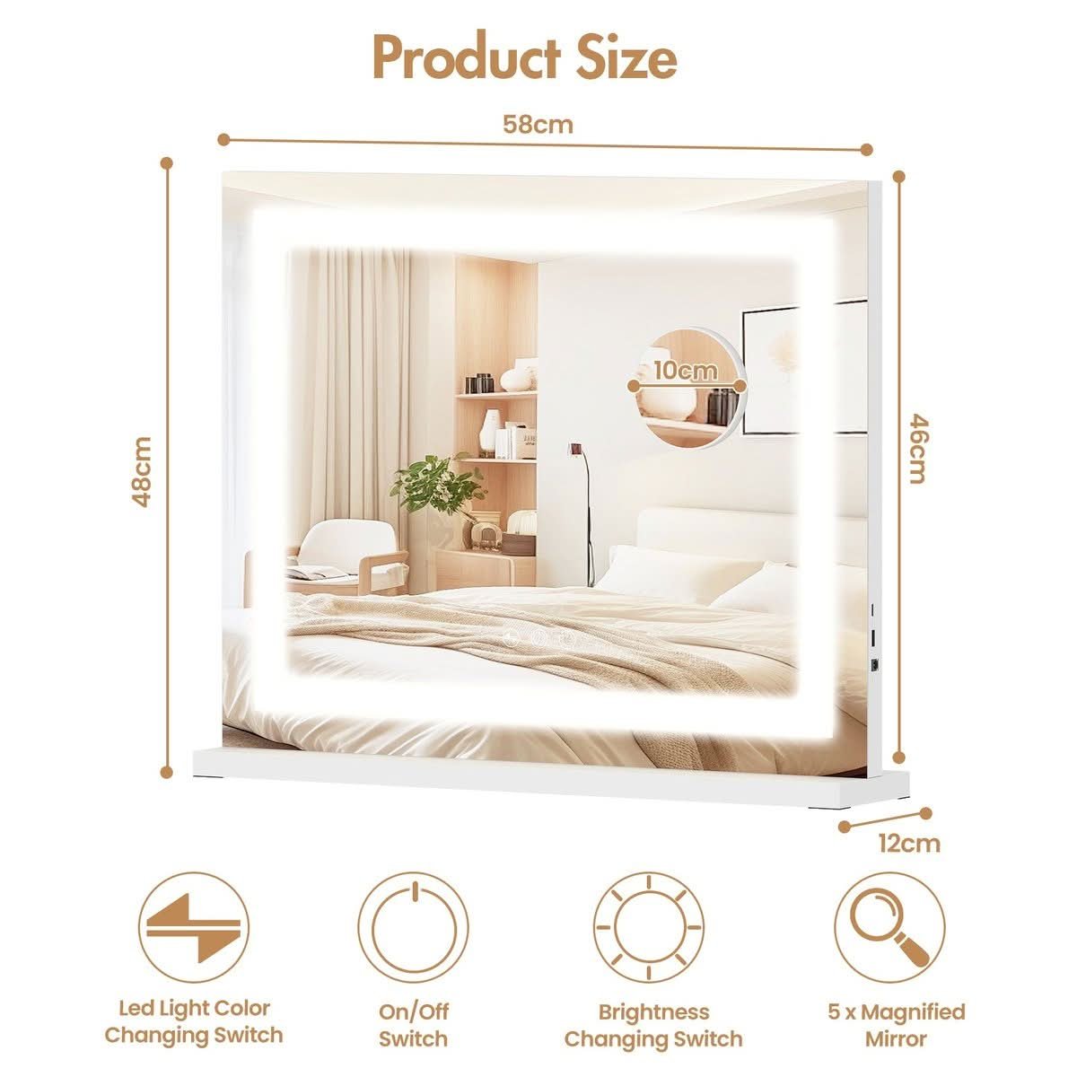 58x46cm LED Makeup Mirror with 180 Lamp Beads