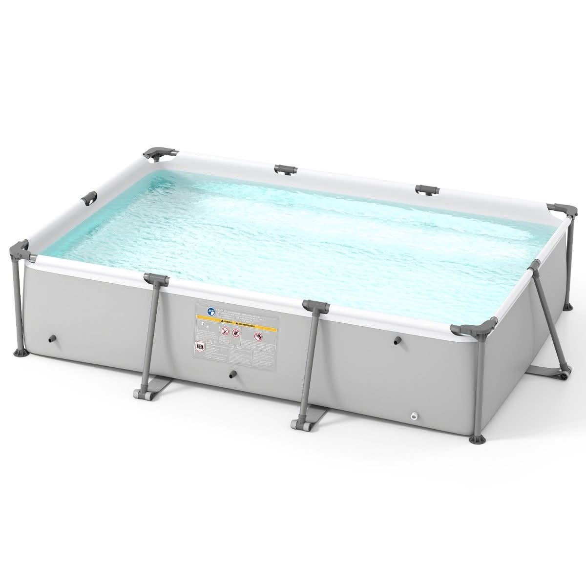 Rectangular metal frame above ground pool with multi layer PVC lining