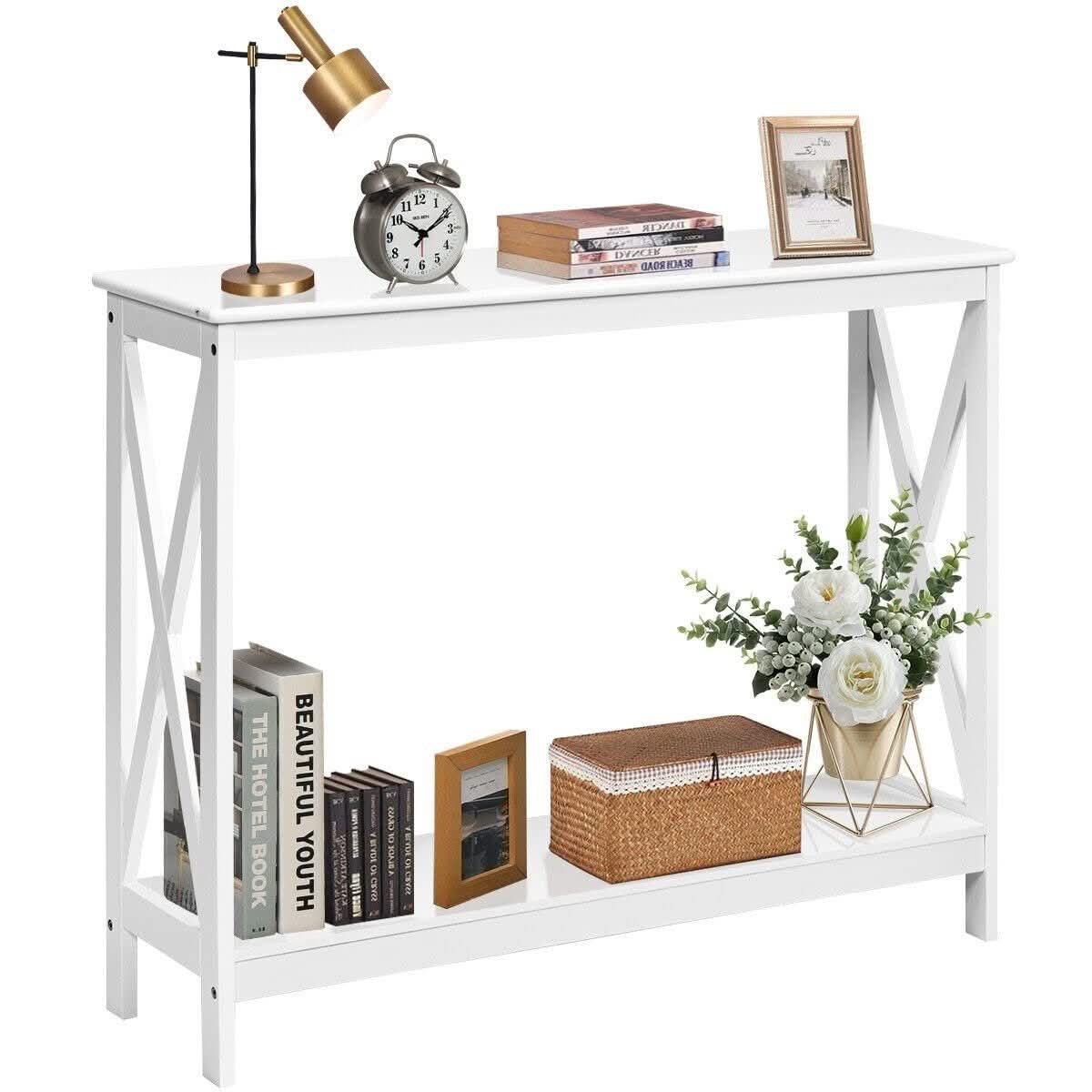 Industrial 2-Tier Console Table with X-Design Frame
