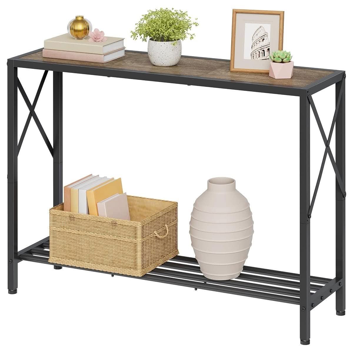 Console Table with X-Brace Shelving