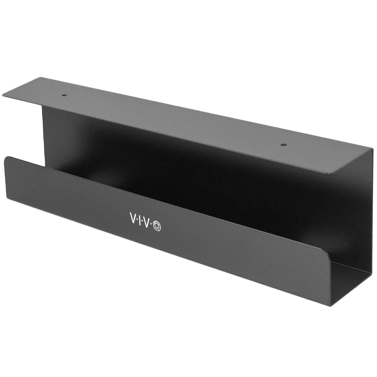 VIVO black steel under-desk cable management tray with branding
