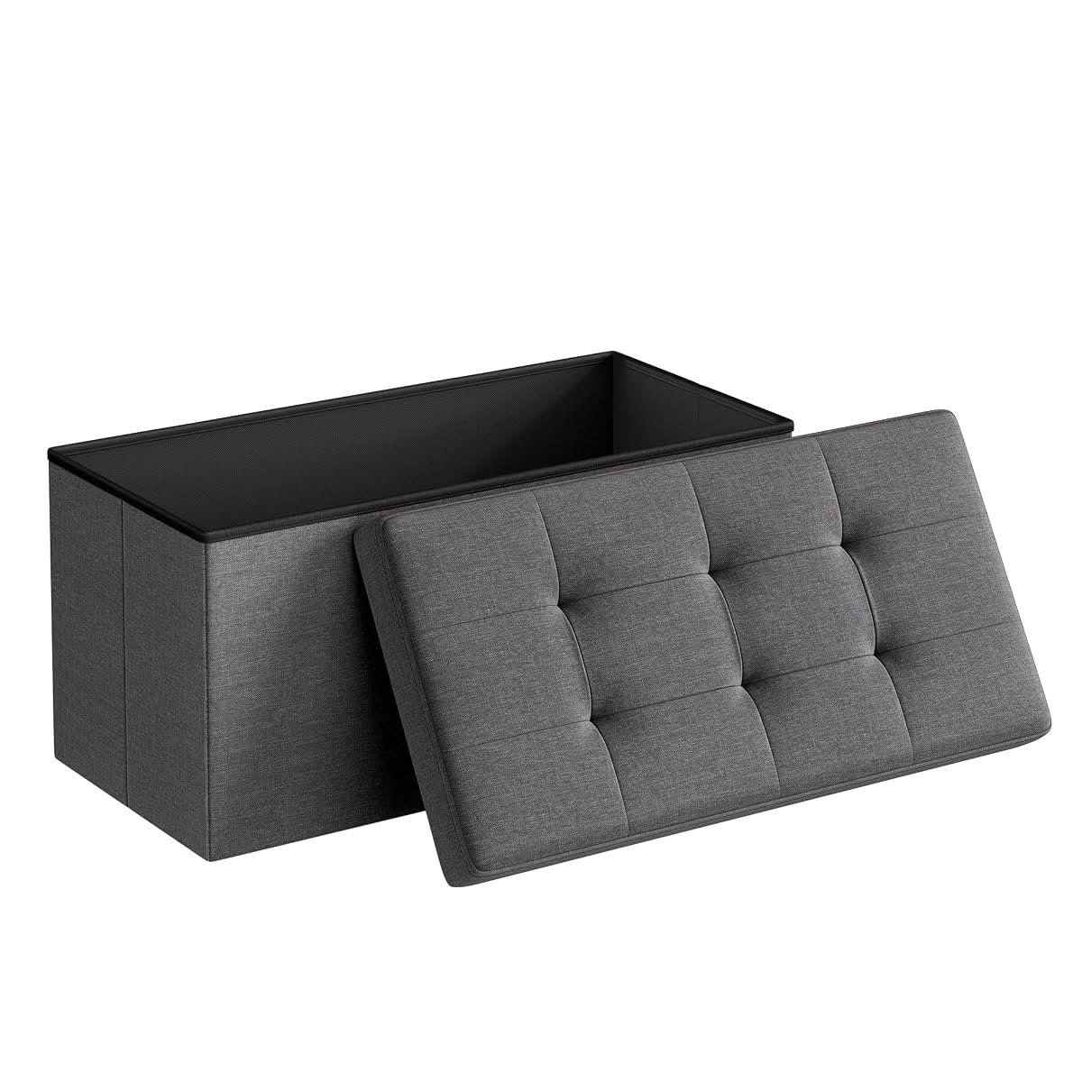 Slate grey tufted fabric storage ottoman bench rated to 300kg