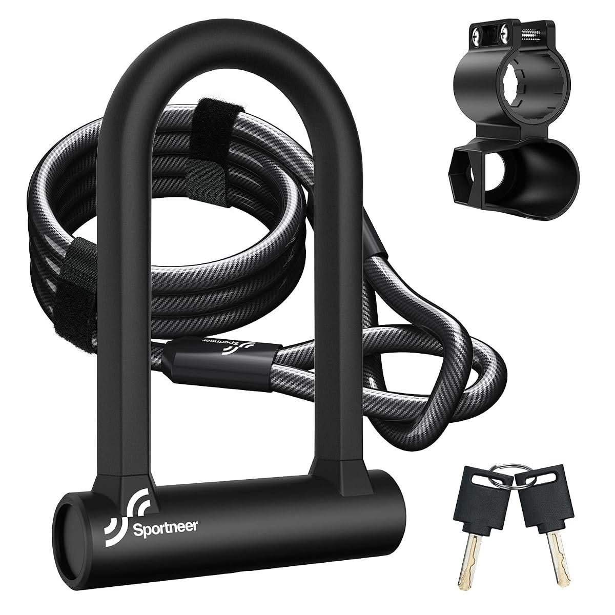 Sportneer heavy duty bike U-lock with security cable