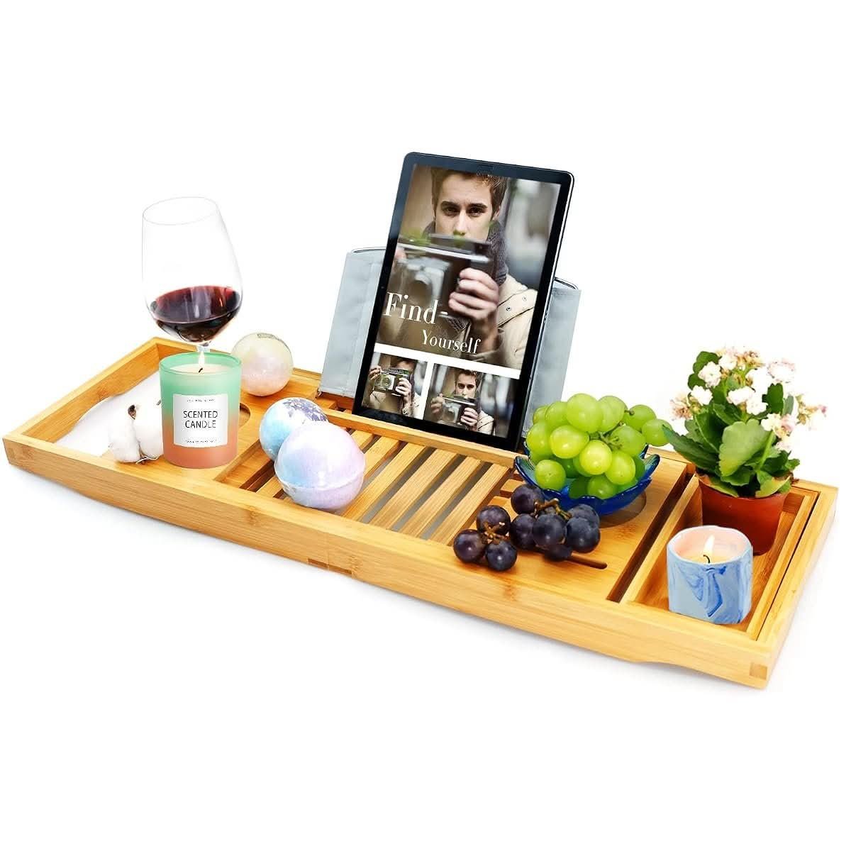 STRN expandable bamboo bath caddy