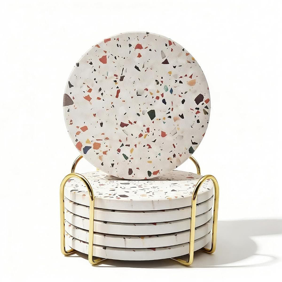 Terrazzo absorbent ceramic coaster set