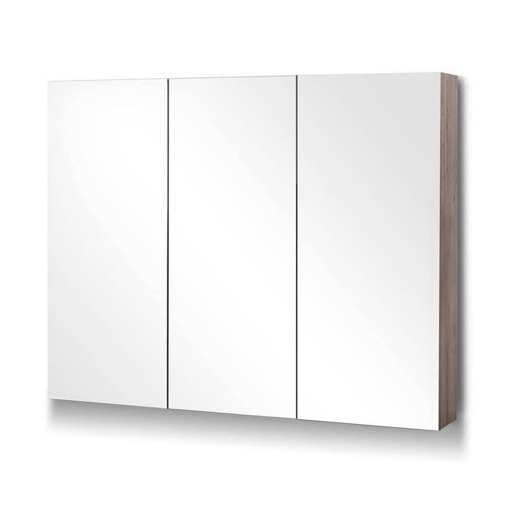 Cefito 3-door bathroom mirror cabinet in natural wood finish
