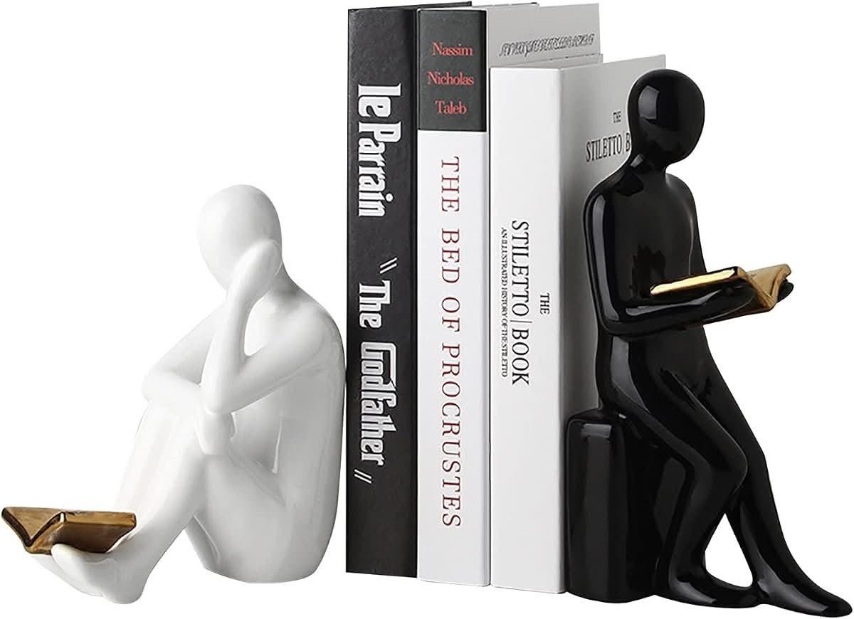 TOPSKY Modern Ceramic Bookends with Decorative Books