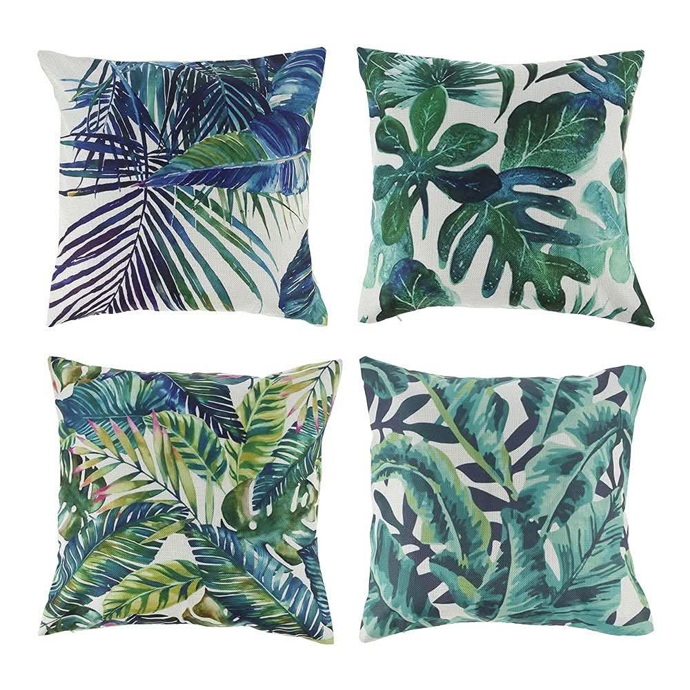 4PCS Tropical Plants Waterproof Cushion Cover