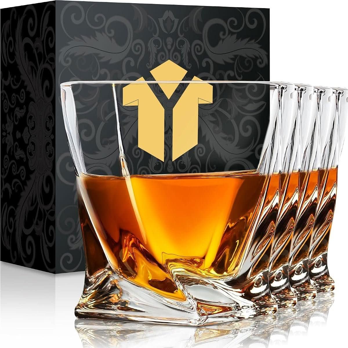 Twist whiskey glasses crystal lowball rocks glass set