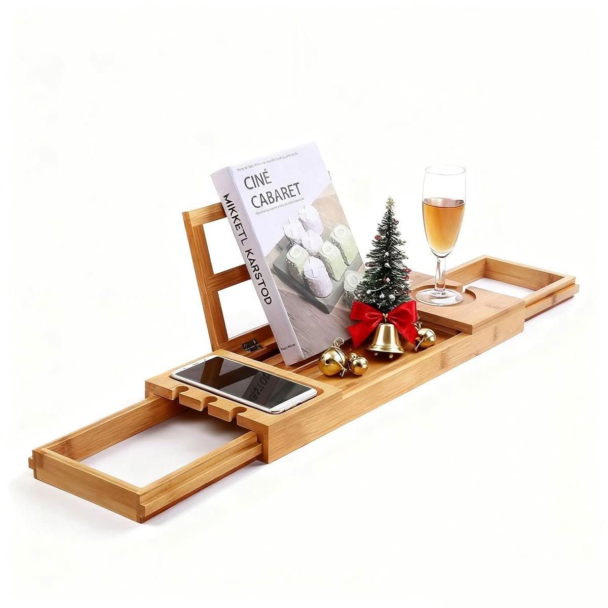 Utoplike extending arms bamboo bath caddy