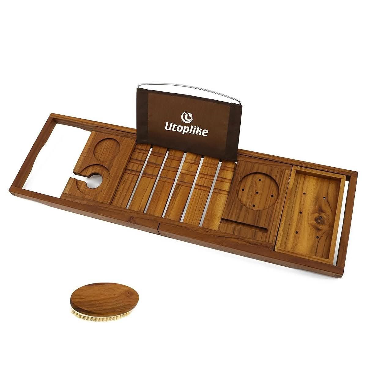 Utoplike teak bathtub caddy tray
