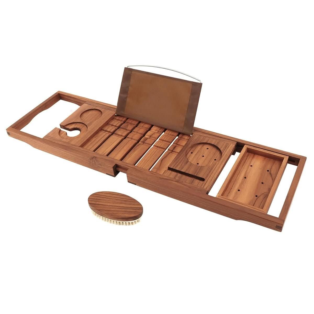 VaeFae teak bath caddy with body brush