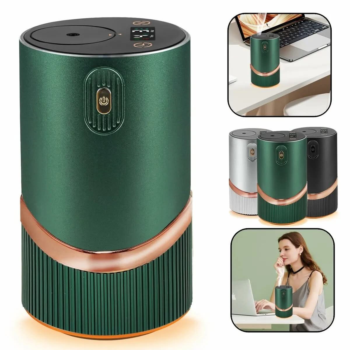 Waterless essential oil car diffuser with ambient light