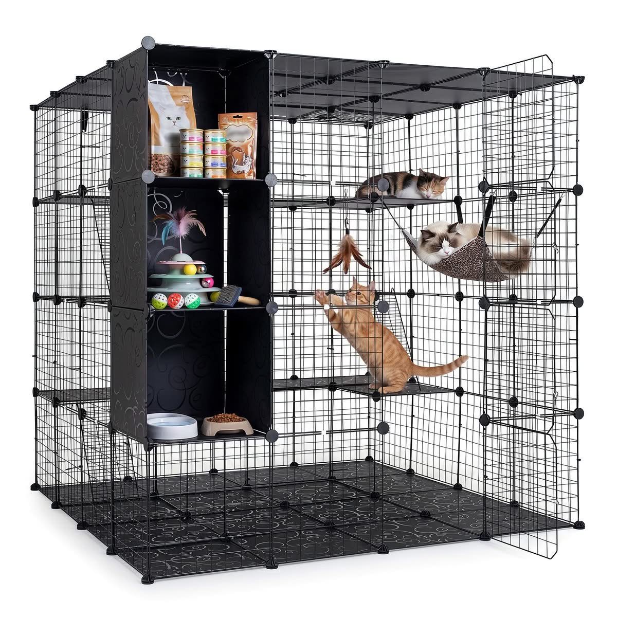 4-Tier Foldable Wire Cat Cage with Skylight