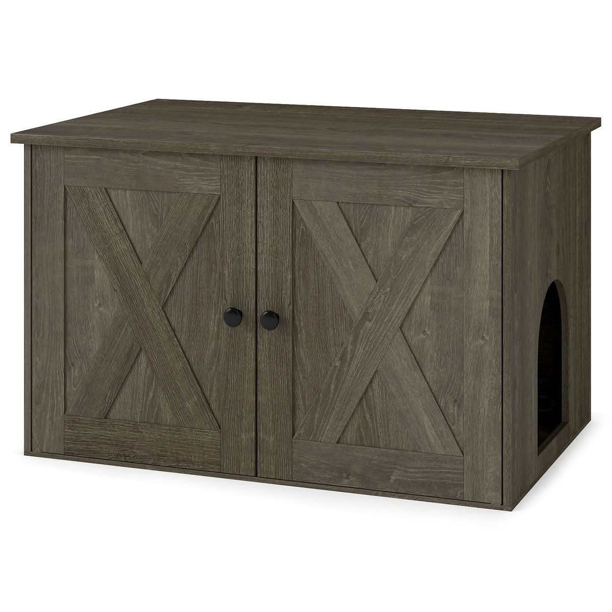 Wooden Indoor Cat House with Hidden Litter Compartment