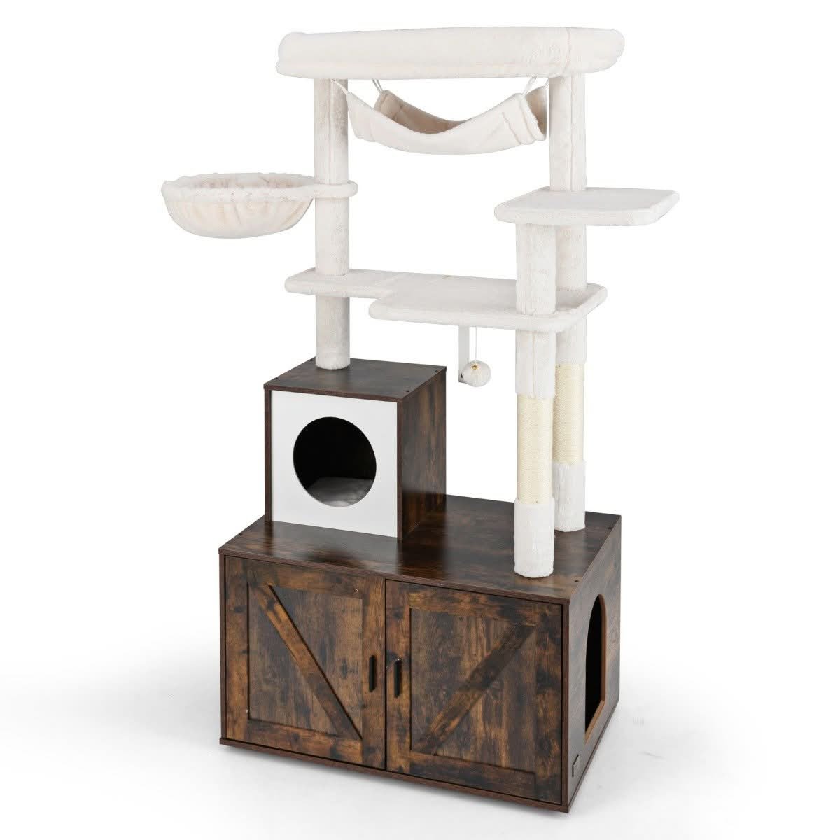 150cm Cat Tower with Hidden Litter Cabinet