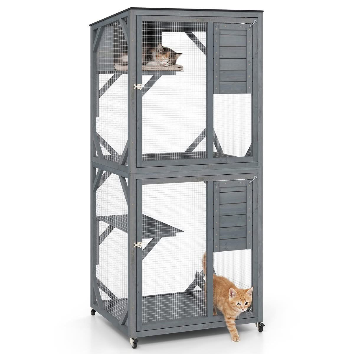Large Wheeled Outdoor Cat Enclosure for Multiple Cats