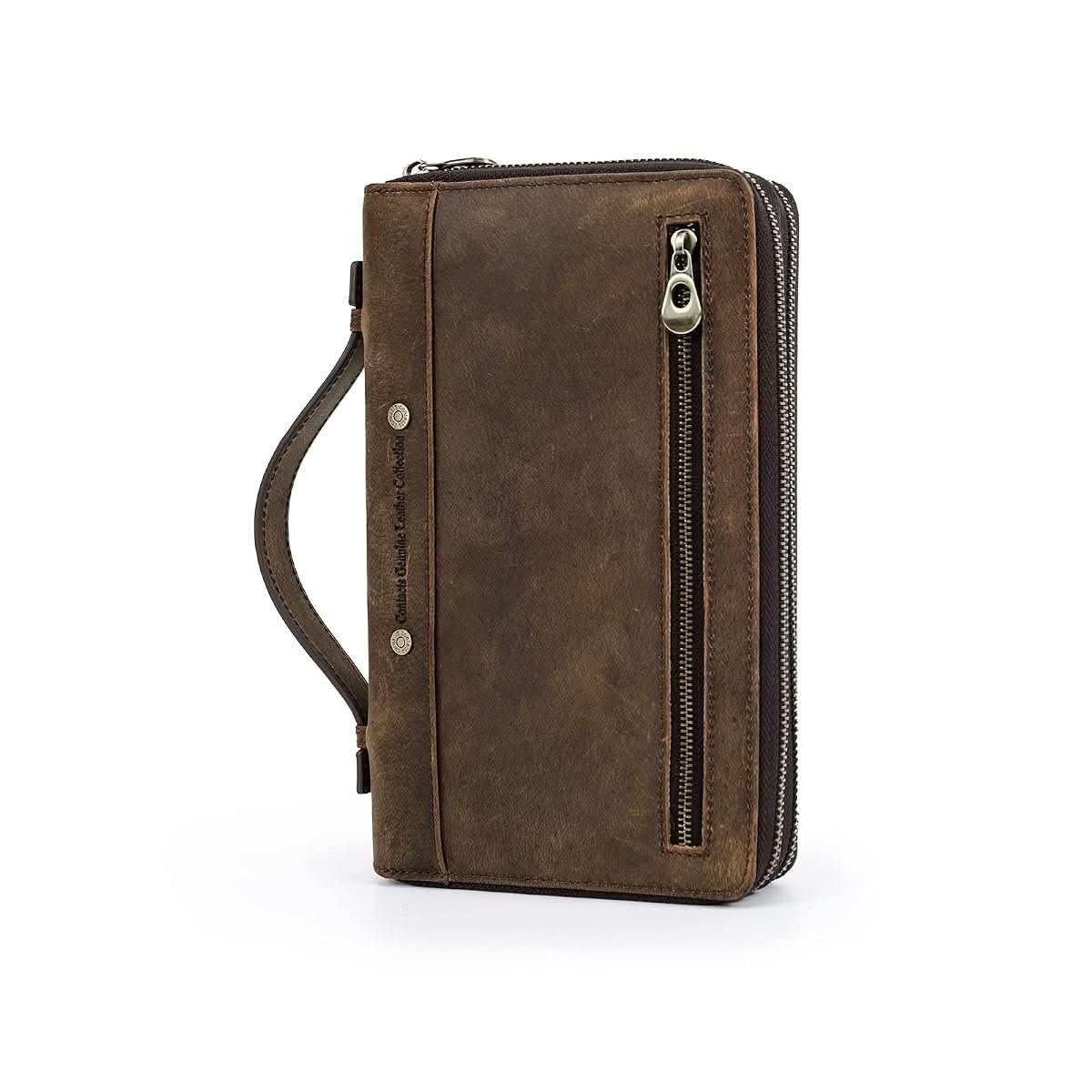 Crazy horse leather mens clutch bag with RFID blocking