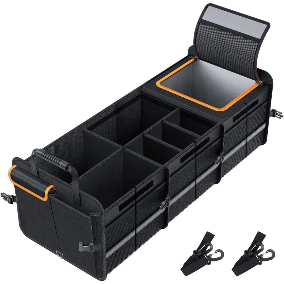 Collapsible car boot organiser with insulated cooler section