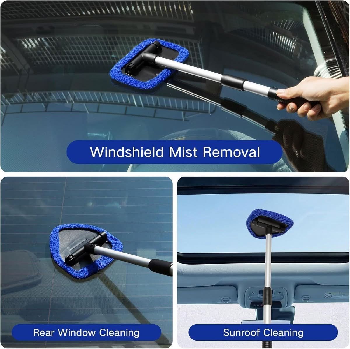 8-in-1 windshield cleaner tool with microfibre pads and spray bottles