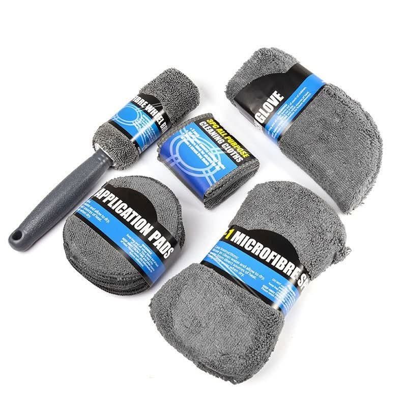 9-piece car wash kit with mitt, brushes and cloths
