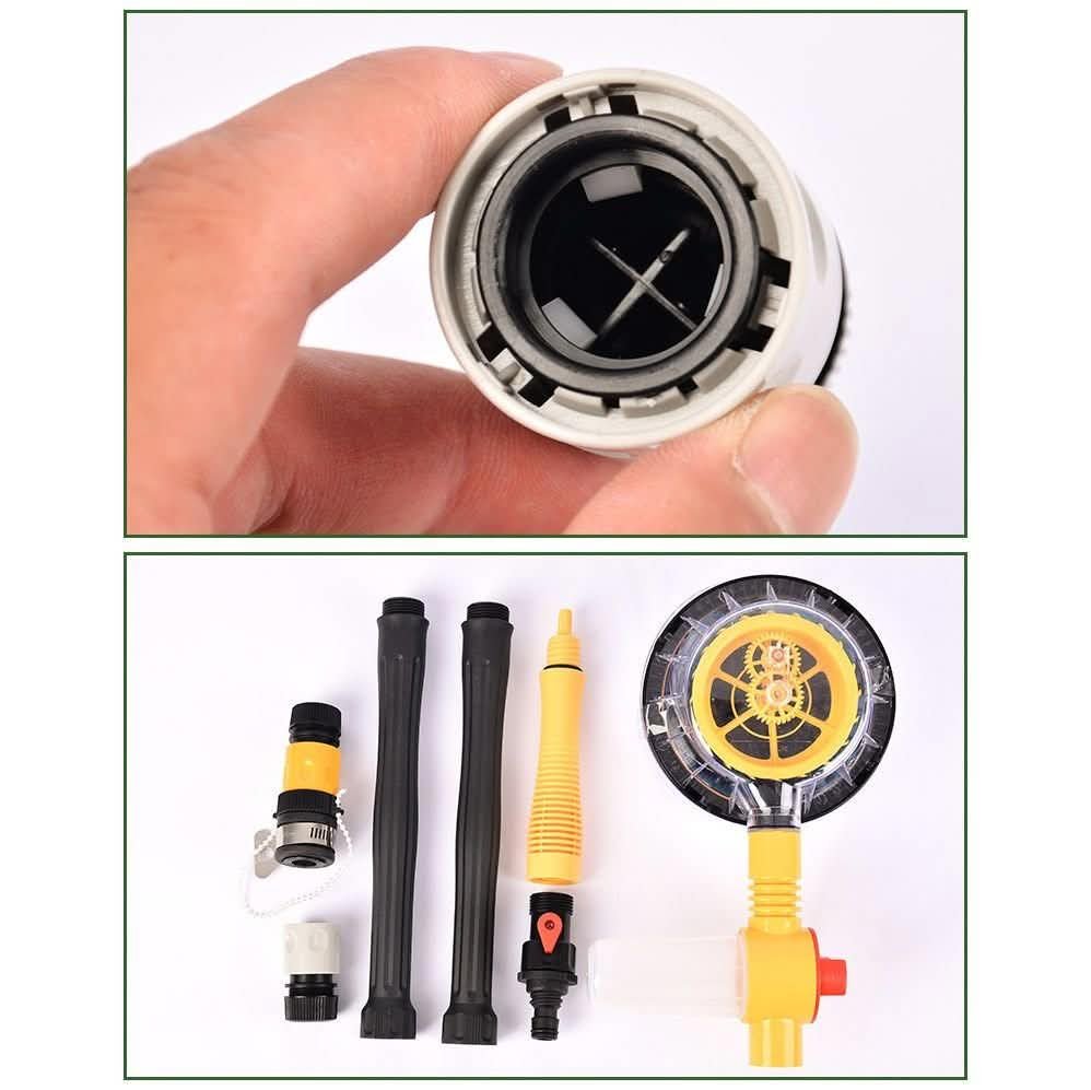 Automatic rotating car wash brush attached to a garden hose