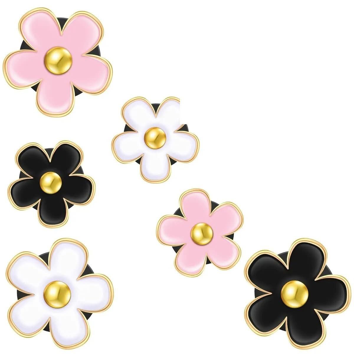 Daisy flower air vent clips 6-pack in pink black and white