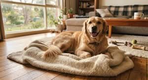 Cozy dog resting on a soft blanket, showcasing the best dog blankets Australia has available.