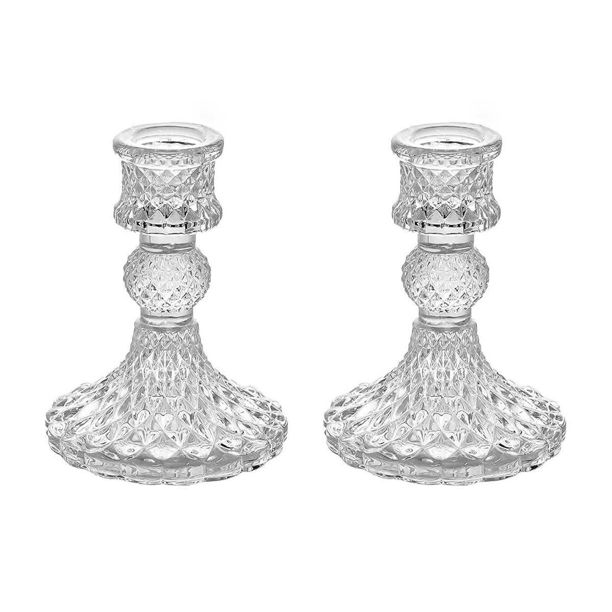 Ribbed Glass Candlestick Pair