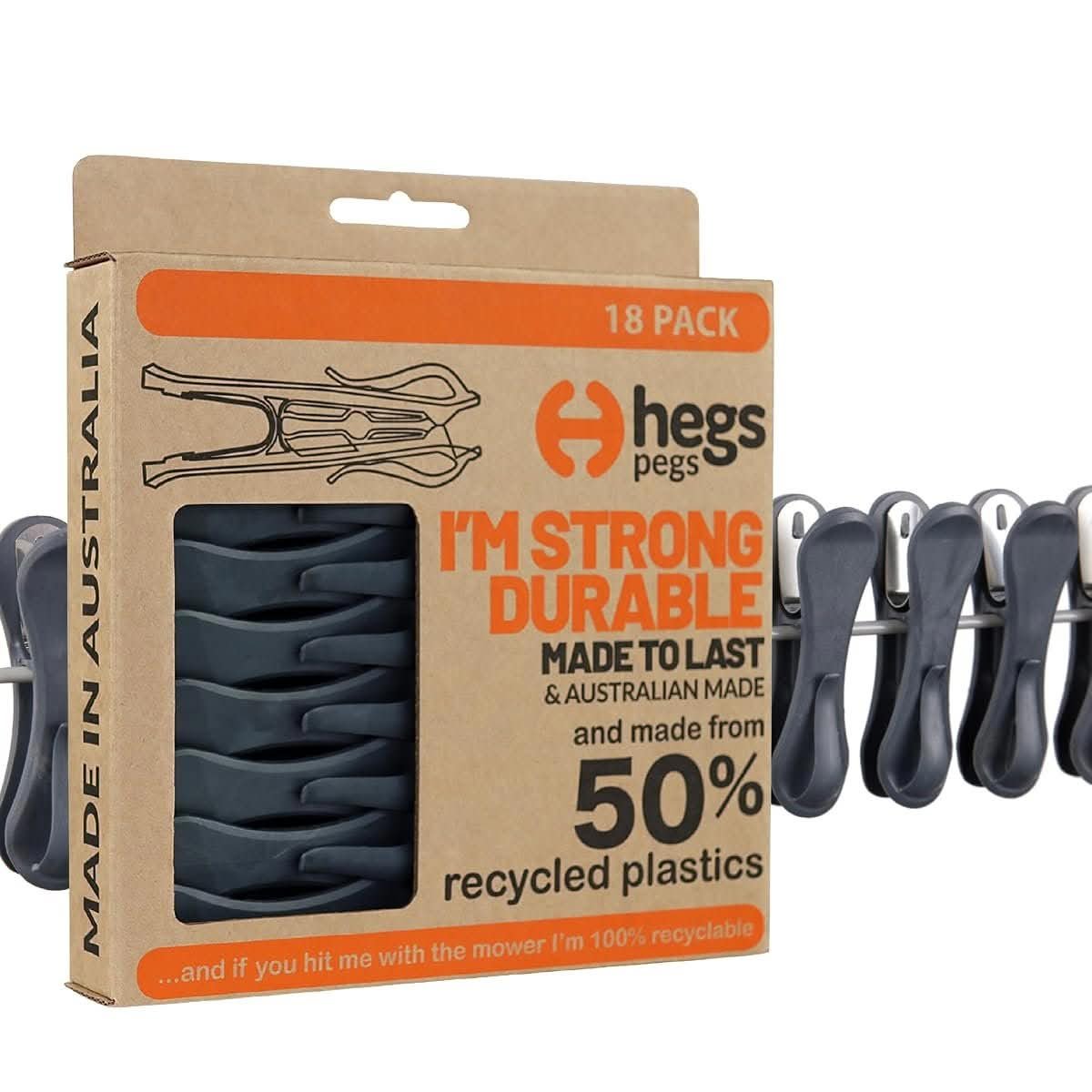 HEGS Pegs 18 pack recycled grey clothes pegs
