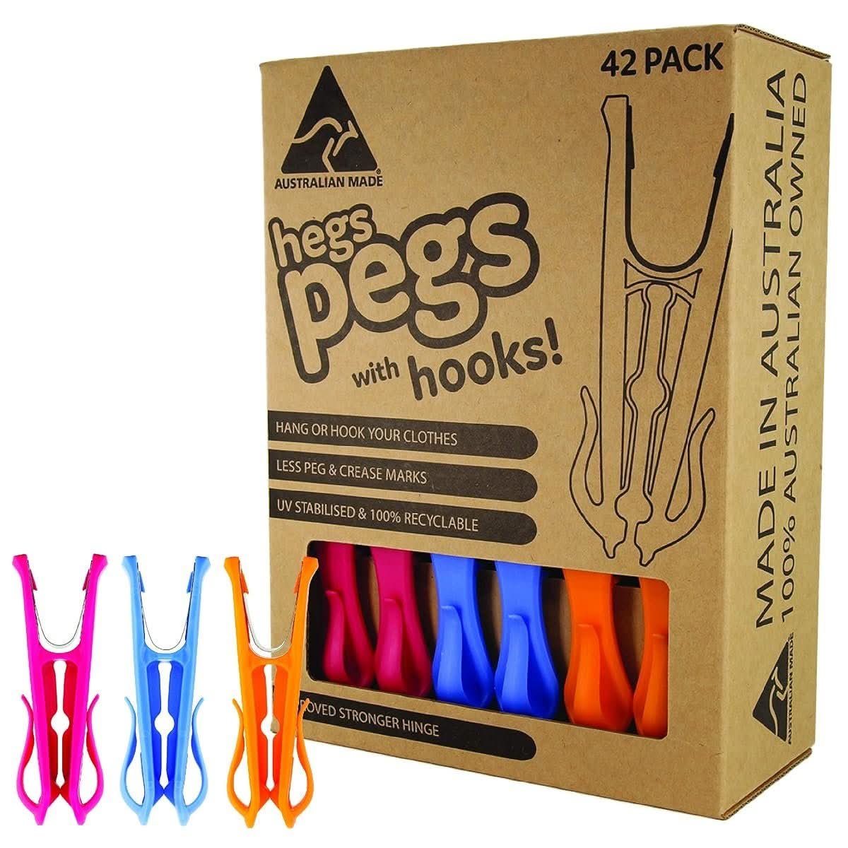 HEGS Pegs 42 pack mixed colours with dual hook clip