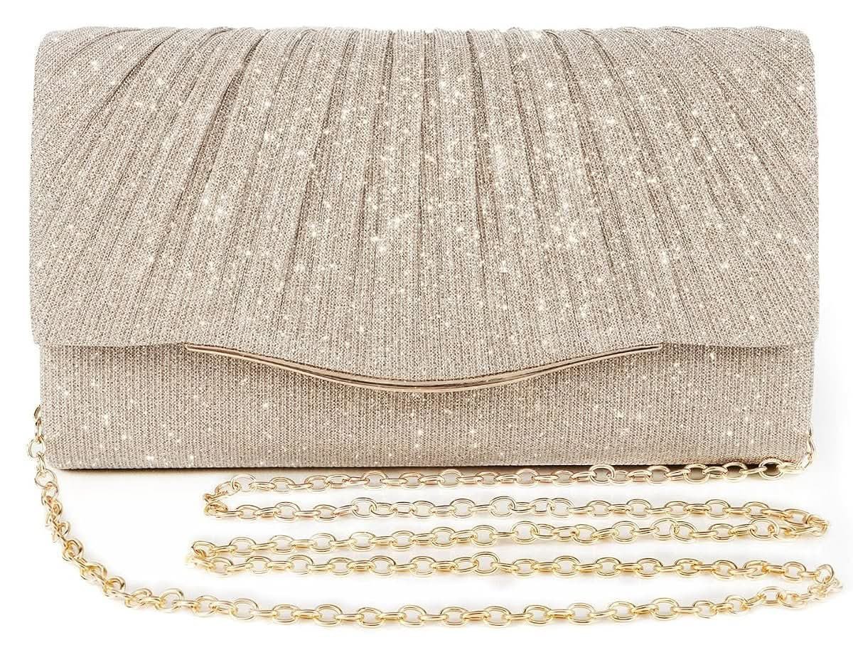 JASAI pleated satin clutch with detachable chain