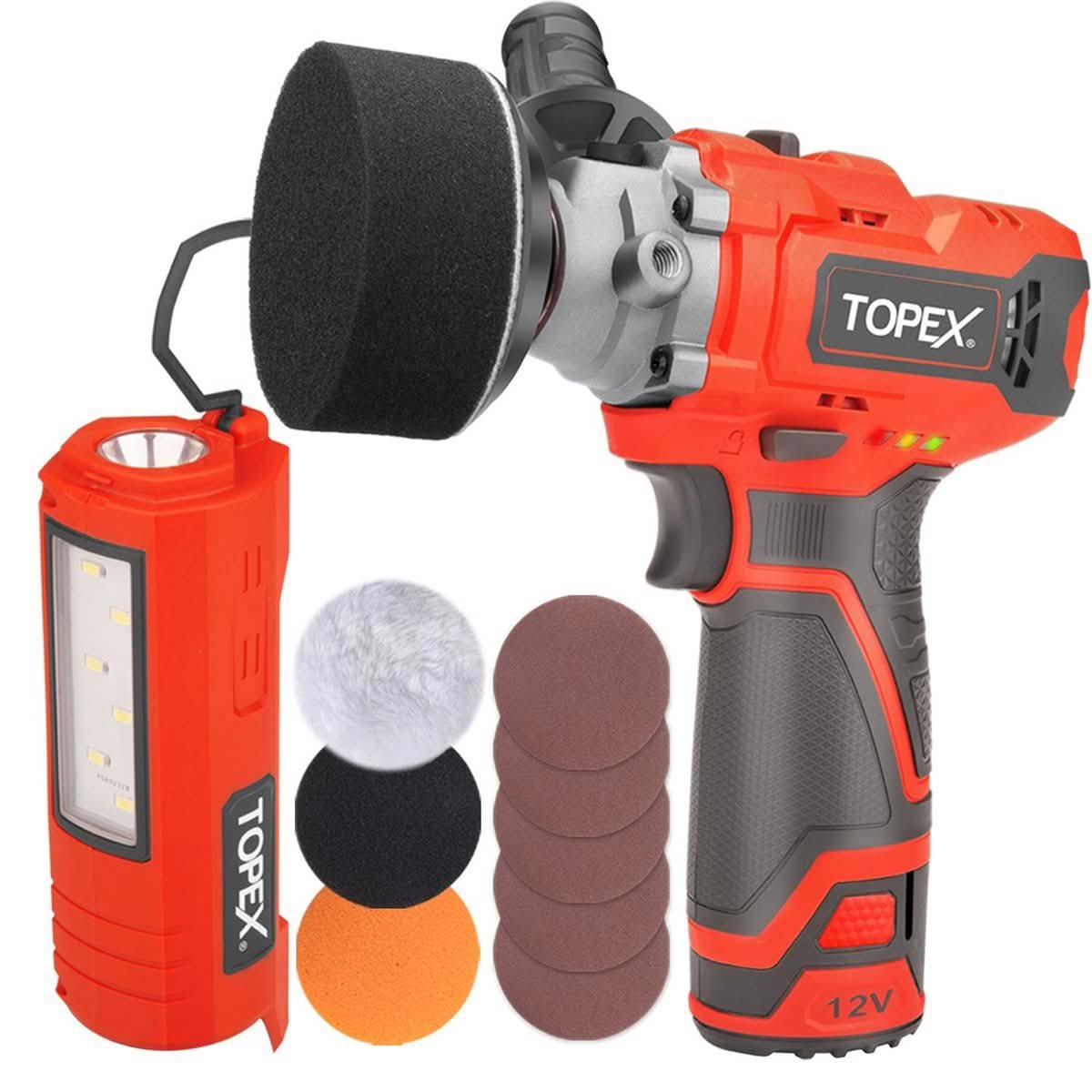 12V cordless car polisher with built-in LED torch and battery