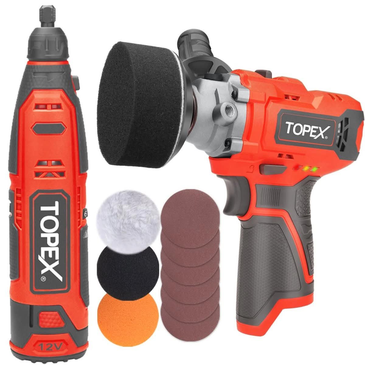 12V cordless polisher and rotary tool kit with attachment heads